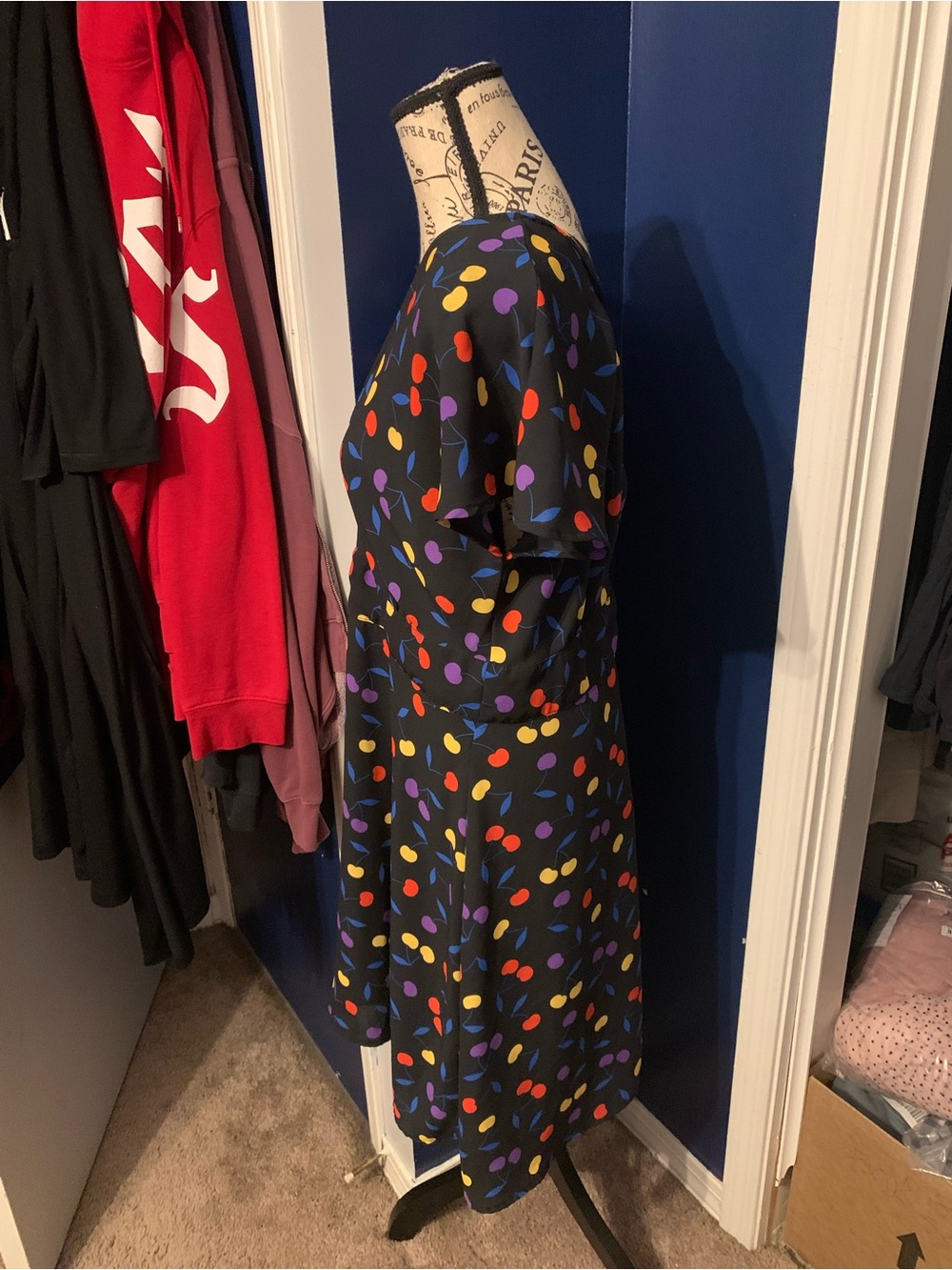 Modcloth Black Dress with Red, Yellow & Purple Dot Print - Picture 2 of 7